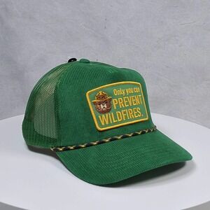 Smokey Bear Trucker‎ Hat Green Corduroy Mesh Adjustable Snapback